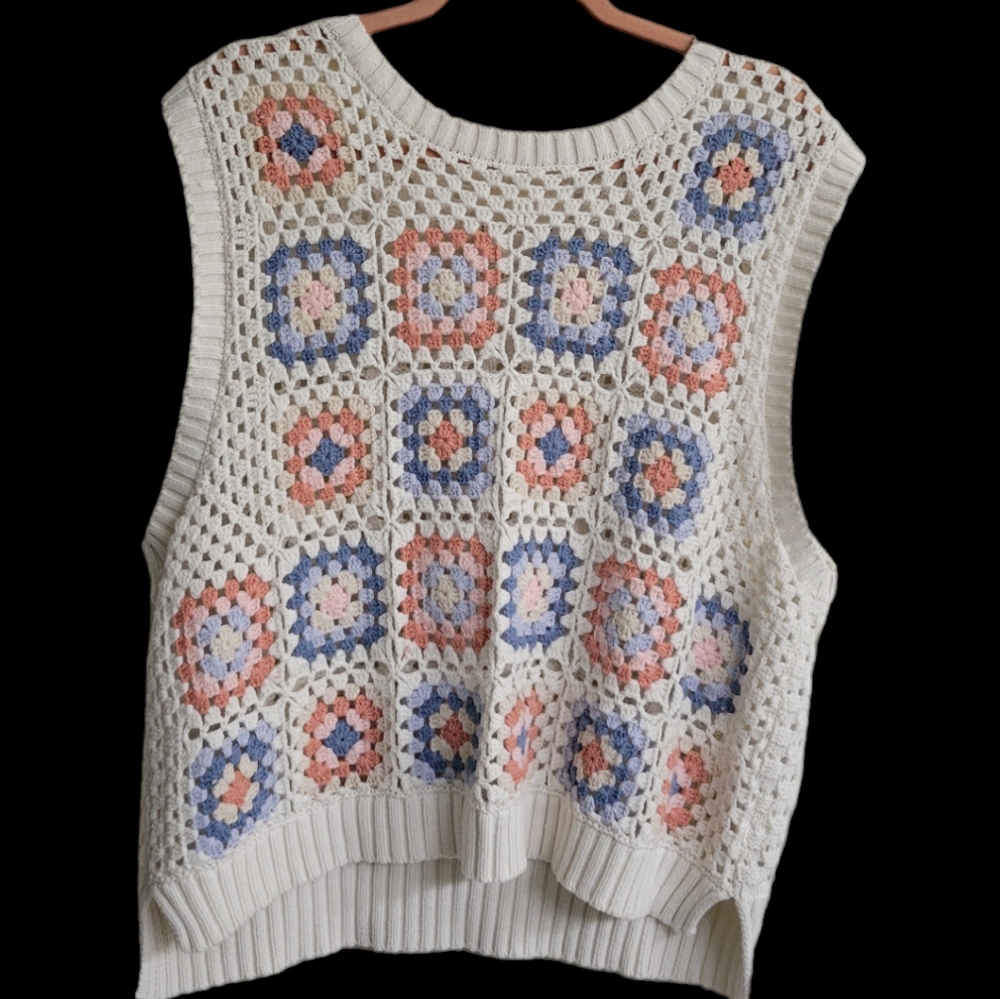 Lucky Brand Women's Granny Square Crochet Vest